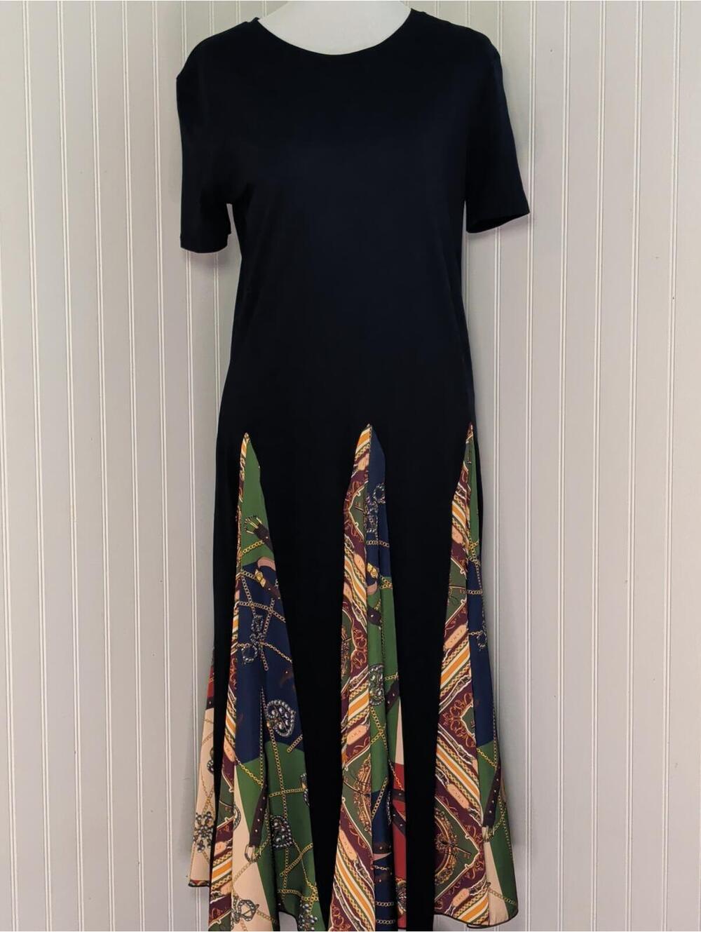 ZARA Basic Black Dress with Colorful Panel Inserts Size M